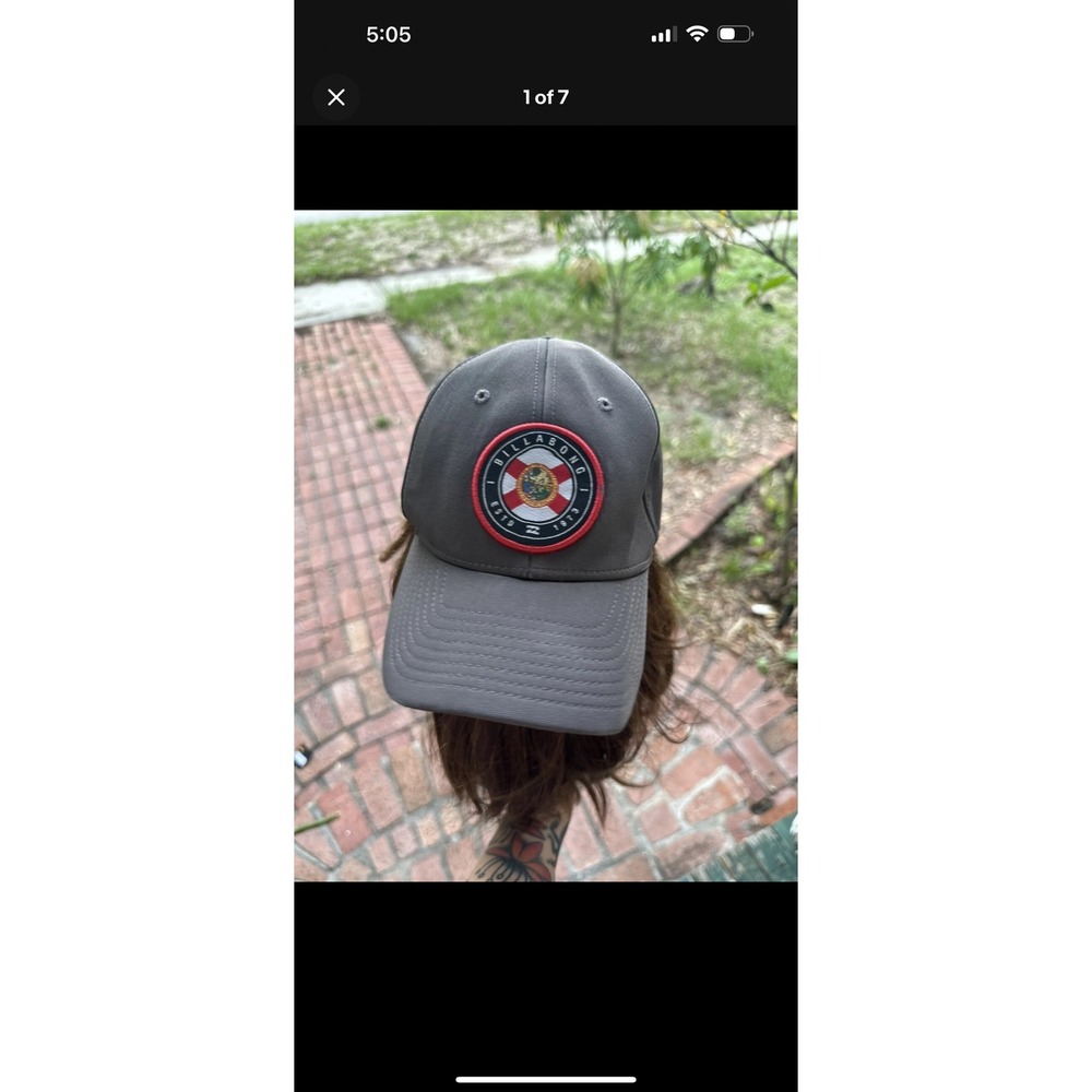 Billabong Mens Charcoal Grey Flexfit Baseball Hat Logo Patch Curved Brim Cap